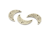 Hammered Moon Crescent Charm, 4 Antique Silver Plated Brass Hammered Moons with 3 Holes Pendant (25x9x1.2mm) N0386 H0036