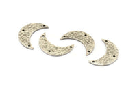 Hammered Moon Crescent Charm, 4 Antique Silver Plated Brass Hammered Moons with 3 Holes Pendant (25x9x1.2mm) N0386 H0036