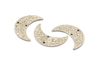 Antique Silver Hammered Crescent Charm, 1 Antique Silver Plated Brass Hammered Moons with 2 Holes (30x11x1.2mm) N0388 H0038