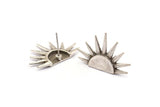 Silver Sun Earring, 2 Antique Silver Plated Brass Sunshine Stud Earrings (19x29mm) N0963 H0100