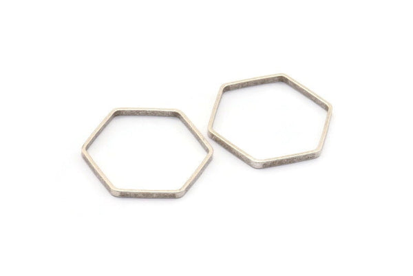 Antik Gümüş Altıgen Charm, 12 Antik Gümüş Kaplamalı Altıgen Yüzük Charm (25x0,8x2 mm) Bs 1189 H0206