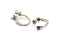 Adjustable Ring Settings - 2 Antique Silver Plated Brass 6 Claw Ring Blanks - Pad Size 5mm N0322 H0122