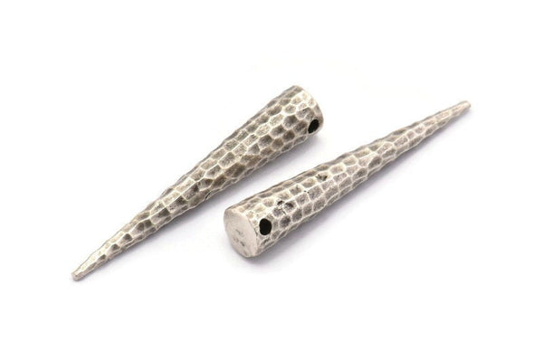 Çekiçle İşlenmiş Sivri Uç, 2 Antik Gümüş Kaplama Çekiçle İşlenmiş Sivri Uçlu Kabile Kolye (37x6x1 mm) N0158