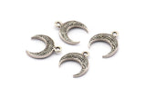 Gümüş Boynuz Tılsımı, 8 Antik Gümüş Kaplamalı Pirinç Dokulu Boynuz Tılsımı, Kolye Ucu, Mücevher Parçası (12x3.50x3mm) N0305 H0158