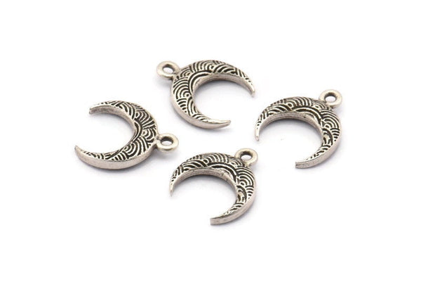 Gümüş Boynuz Tılsımı, 8 Antik Gümüş Kaplamalı Pirinç Dokulu Boynuz Tılsımı, Kolye Ucu, Mücevher Parçası (12x3.50x3mm) N0305 H0158