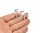 Gümüş Boynuz Tılsımı, 8 Antik Gümüş Kaplamalı Pirinç Dokulu Boynuz Tılsımı, Kolye Ucu, Mücevher Parçası (12x3.50x3mm) N0305 H0158