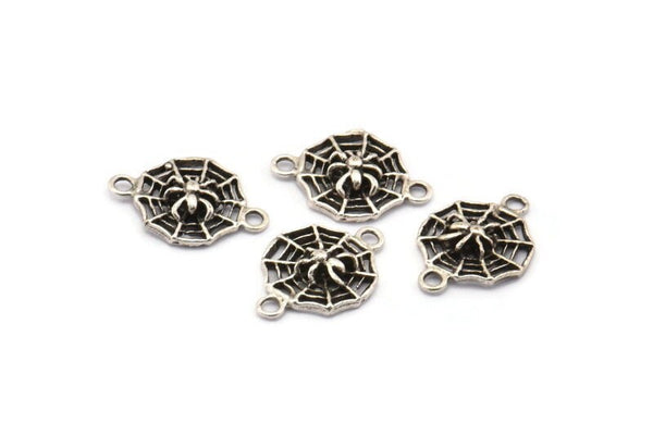 Silver Spider Web, 12 Antique Silver Plated Spider Web Connectors (16x11mm) N0352