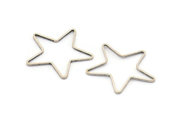Antik Gümüş Yıldız Tılsımı, 24 Antik Gümüş Kaplama Pirinç Açık Yıldız Tılsımı (24x0,8x0,6 mm) BS 1078 H0136