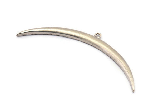 Brass Moon Charm, 4 Antique Silver Plated Brass Textured Wide Crescent Moon Necklace Pendants, Charms (69x5x2.6mm) N0524