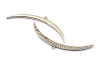 Brass Moon Charm, 4 Antique Silver Plated Brass Textured Wide Crescent Moon Necklace Pendants, Charms (69x5x2.6mm) N0524