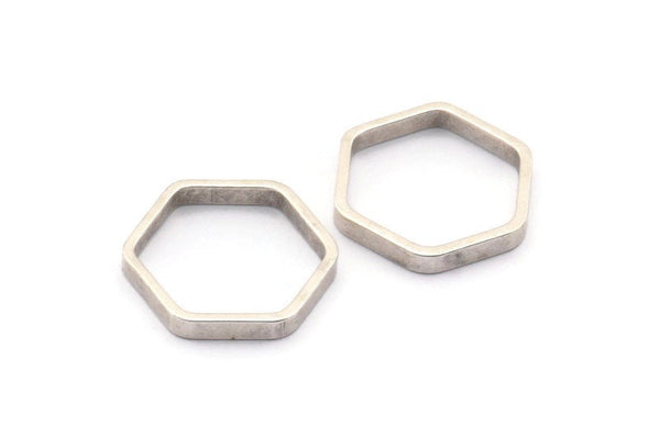 Pirinç Altıgen Charm, 24 Antik Gümüş Kaplama Pirinç Altıgen Yüzük Charm (14x0,8x2 mm) BS 1183 H0082
