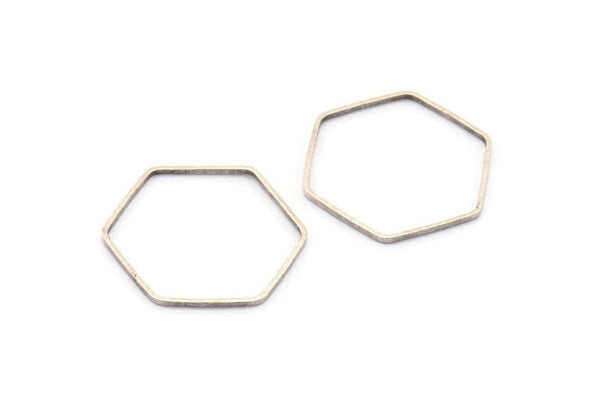 Silver Hexagon Ring Charm, 24 Antique Silver Plated Brass Hexagon Shaped Ring Charms (22x0.6x1mm) Bs 1205 H0103