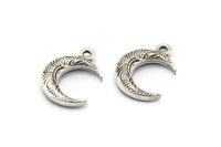 Gümüş Hilal Kolye, 12 Antik Gümüş Kaplamalı Pirinç Dokulu Boynuz Tılsımı, Kolye, Mücevher Parçası (12x3.50x3mm) N0304