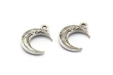 Gümüş Hilal Kolye, 12 Antik Gümüş Kaplamalı Pirinç Dokulu Boynuz Tılsımı, Kolye, Mücevher Parçası (12x3.50x3mm) N0304
