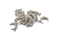 Gümüş Hilal Kolye, 12 Antik Gümüş Kaplamalı Pirinç Dokulu Boynuz Tılsımı, Kolye, Mücevher Parçası (12x3.50x3mm) N0304