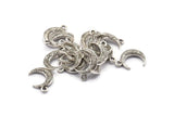 Gümüş Hilal Kolye, 12 Antik Gümüş Kaplamalı Pirinç Dokulu Boynuz Tılsımı, Kolye, Mücevher Parçası (12x3.50x3mm) N0304