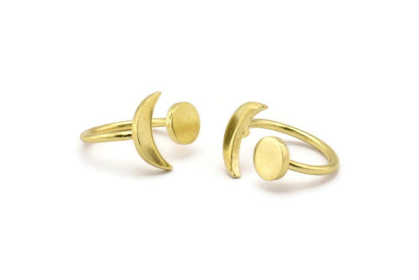Universe Cosmos Ring - Raw Brass Moon And Planet Rings - Round Cabochon Size: 8mm N0084