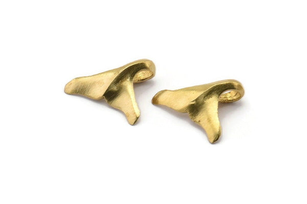 Brass Fish Tail Charm, 6 Raw Brass Fish Tail Pendants, Jewelry Supplies, Findings (13x14.50mm) N0332