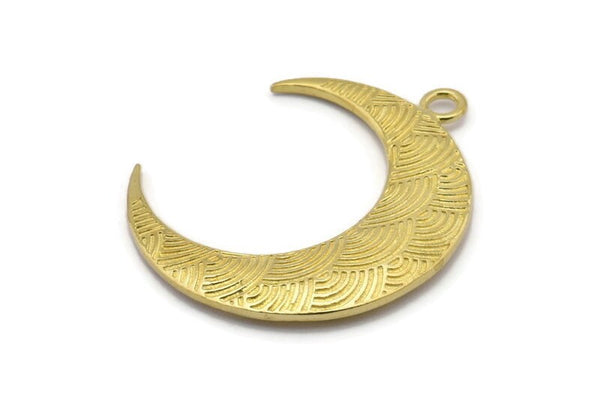 Brass Moon Charm, Raw Brass Textured Horn Charms, Pendant, Jewelry Finding (36x11x3.40mm)  N0238