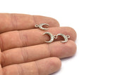 Ay Tılsımı, 8 Antik Gümüş Kaplama Dokulu Boynuz Tılsımı, Kolye Ucu, Mücevher Parçası (12x3.50x3mm) N0303