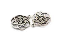 Antique Silver Textured Pendant - 1 Antique Silver Plated Textured Pendant With Hearts (23mm) N0241 H0187