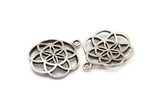 Antique Silver Textured Pendant - 1 Antique Silver Plated Textured Pendant With Hearts (23mm) N0241 H0187