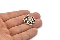 Antique Silver Textured Pendant - 2 Antique Silver Plated Textured Pendant With Hearts (23mm) N0241 H0187