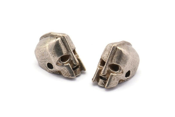Silver Robot Beads, 2 Antique Silver Plated Robot Bracelet Parts (10x8mm) N0407