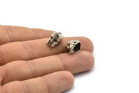 Silver Robot Beads, 2 Antique Silver Plated Robot Bracelet Parts (10x8mm) N0407