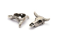 Huge Ox Pendant, 1 Antique Silver Plated Large Ox Head Skull Charms, Pendants (28x26mm) N0403