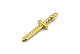 Brass Knife Charm, 4 Raw Brass Knife Charms With 1 Loop, Pendants, Findings (36x9x4mm) N1640