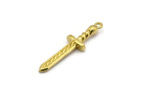 Brass Knife Charm, 4 Raw Brass Knife Charms With 1 Loop, Pendants, Findings (36x9x4mm) N1640