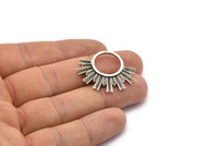 Silver Sun Pendant, 2 Antique Silver Plated Brass Textured Sunny Pendants, Earrings, Findings (28x33mm) BS 2428 H0388