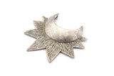 Moon and Sun, 1 Antique Silver Plated Brass Crescent Moon and Sun Ethnic Pendants with 2 Loops, Findings, Charms (36.5x41x1mm) U086 H0379