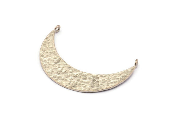 Hammered Crescent Pendant, 2 Antique Silver Plated Brass Hammered Crescent Pendants With 2 Loops (43x11x1mm) U147