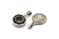 Silver Flower Charm, 4 Antique Silver Plated Brass Charms with 1 Loop - Pad Size 8mm (27x16x5.5mm) U080