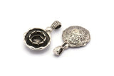 Silver Flower Charm, 4 Antique Silver Plated Brass Charms with 1 Loop - Pad Size 8mm (27x16x5.5mm) U080
