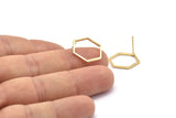 Gold Hexagon Earring, 6 Gold Plated Brass Hexagon Stud Earrings (16x0.90mm) A1638 A1712