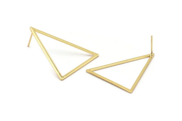 Gold Triangle Earring, 2 Gold Plated Brass Triangle Stud Earrings (39x39x31mm) Bs-1308 A1738