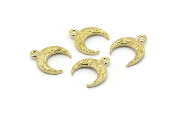 Brass Moon Charm, Raw Brass Textured Horn Charms, Pendant, Jewelry Finding (12x3.50x3mm) N0305