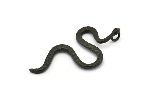 Siyah Yılan Kolye, 1 Halkalı Oksitlenmiş Siyah Pirinç Yılan Kolye, Bulgular (53x26x2,3 mm) N1574 H1375