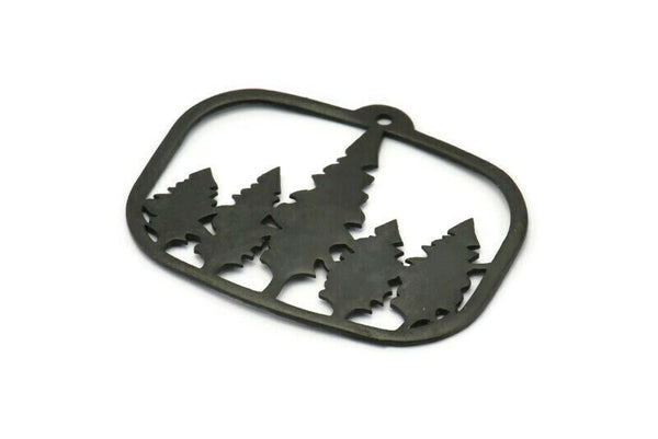 Siyah Ağaç Tılsımı, 1 Delikli Oksitlenmiş Siyah Pirinç Ağaç Tılsımları, Kolye Uçları, Bulgular (44x34mm) V095 H1000