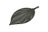 Siyah Yaprak Tılsımı, 1 Döngülü 2 Oksitlenmiş Siyah Pirinç Yaprak Küpe Tılsımı (60x30mm) V101