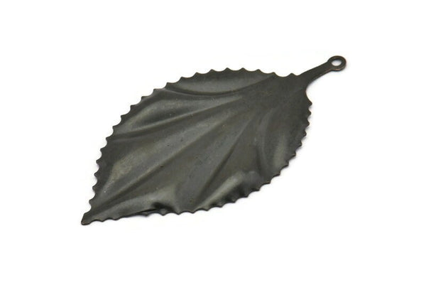 Siyah Yaprak Tılsımı, 1 Döngülü 2 Oksitlenmiş Siyah Pirinç Yaprak Küpe Tılsımı (60x30mm) V101