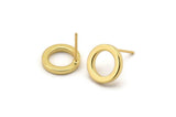 Gold Circle Earring, 4 Gold Plated Brass Circle Stud Earrings (12mm) N0441 A1135