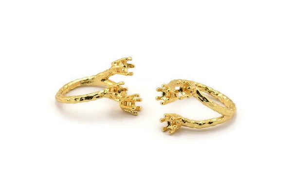 Adjustable Ring Settings, 2 Gold Lacquer Plated Brass 6 Claw Ring Blanks - Pad Size 4mm N0321 H0121