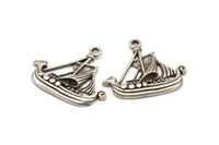 Antique Silver Ship Pendant, 2 Antique Silver Plated Viking Ship Necklace Pendants With 1 Loop, Earrings, Findings (31x27x3mm) BS 1912