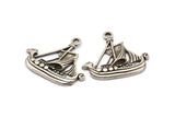 Antique Silver Ship Pendant, 2 Antique Silver Plated Viking Ship Necklace Pendants With 1 Loop, Earrings, Findings (31x27x3mm) BS 1912