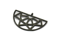 Black Ethnic Pendant, 2 Oxidized Black Brass Semi Circle Pendants with 1 Loop (37x23x1mm) V041
