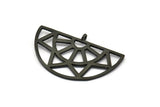 Black Ethnic Pendant, 2 Oxidized Black Brass Semi Circle Pendants with 1 Loop (37x23x1mm) V041
